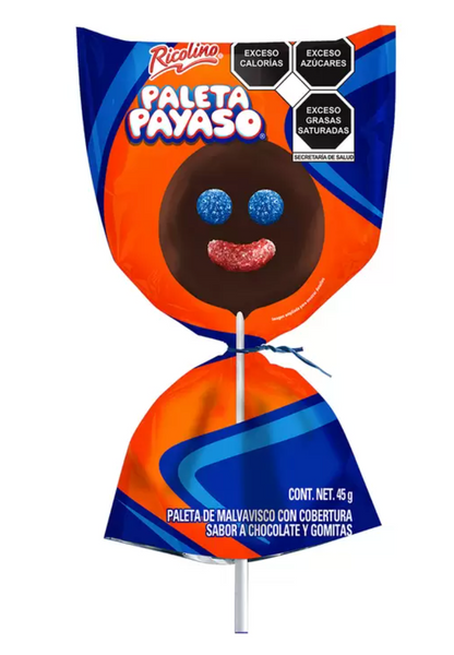 Ricolino Paleta Payaso de Malvavisco Cubierto con Chocolate y Gomitas 24 piezas - .