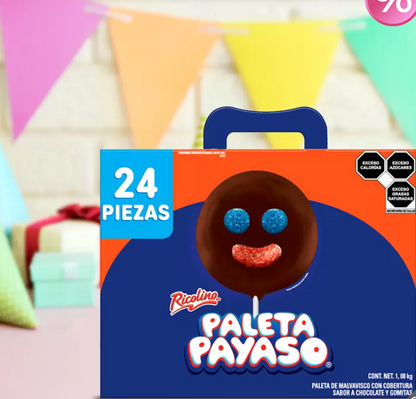Ricolino Paleta Payaso de Malvavisco Cubierto con Chocolate y Gomitas 24 piezas - .
