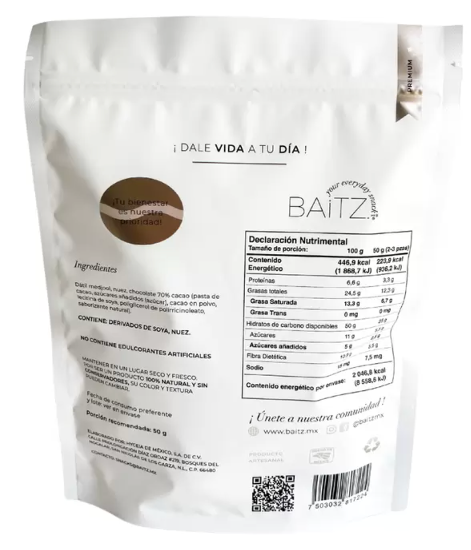 Baitz Choco Dates Rellenos de Nuez 458 grs - .