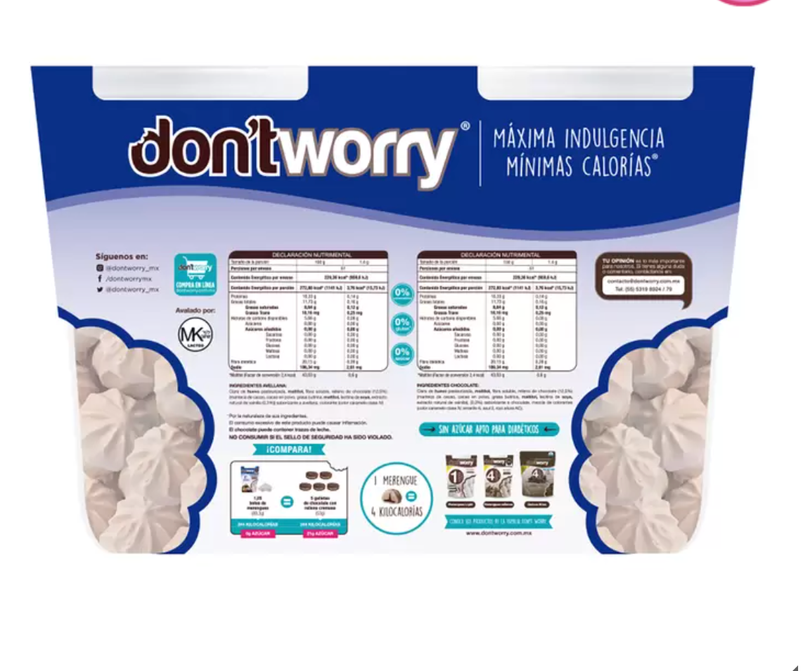 Don't Worry Merengues Chocolate y Avellana 2 pzas de 85 grs - .