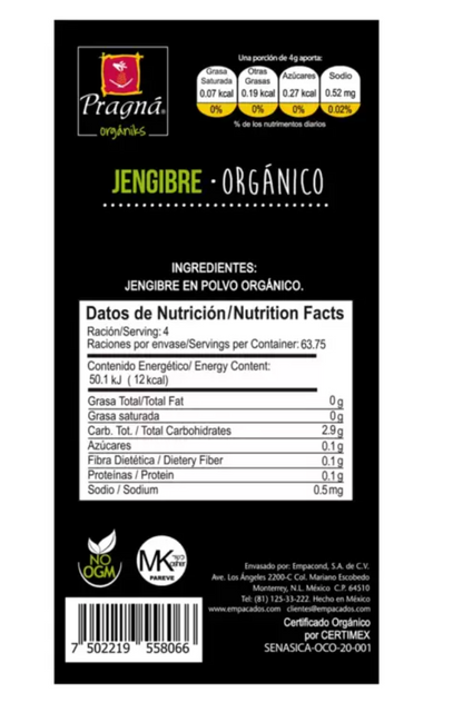 Pragná Jengibre en Polvo Orgánico de 255 grs - KOZ