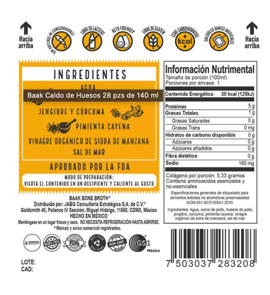 Baak Caldo de Huesos 28 piezas de 140 ml - .