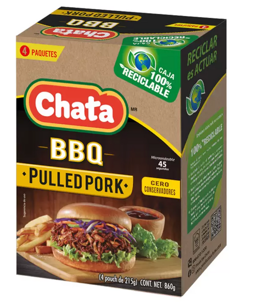 Chata Pulled Pork en Salsa BBQ 4 sobres de 860 grs - .