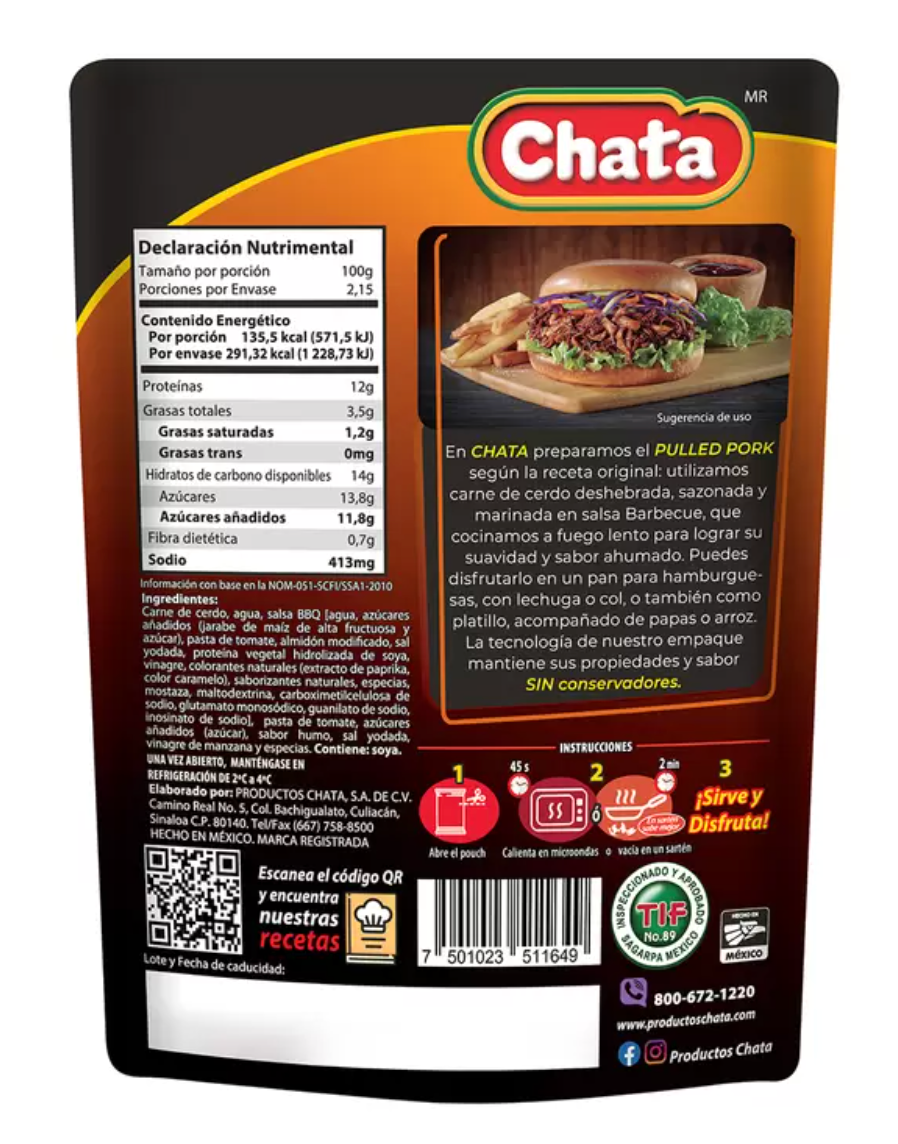 Chata Pulled Pork en Salsa BBQ 4 sobres de 860 grs - KOZ