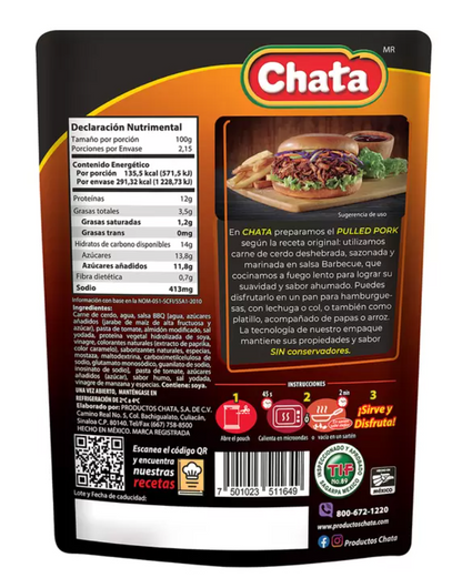 Chata Pulled Pork en Salsa BBQ 4 sobres de 860 grs - KOZ