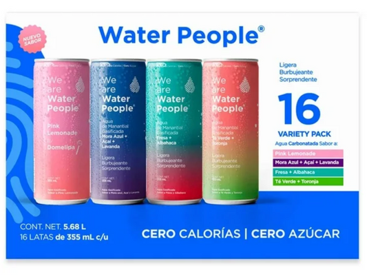Agua Gasificada We Are Water People Variedad de Sabores 16 pzas de 355 ml c/u -.