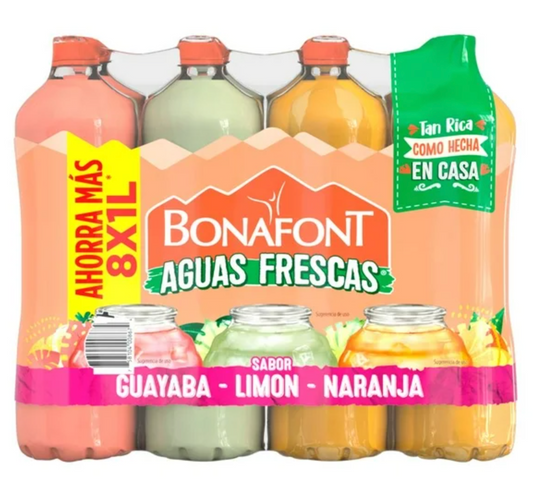 Bebida Saborizada Bonafont Aguas Frescas 8 pzas de 1 l c/u - .