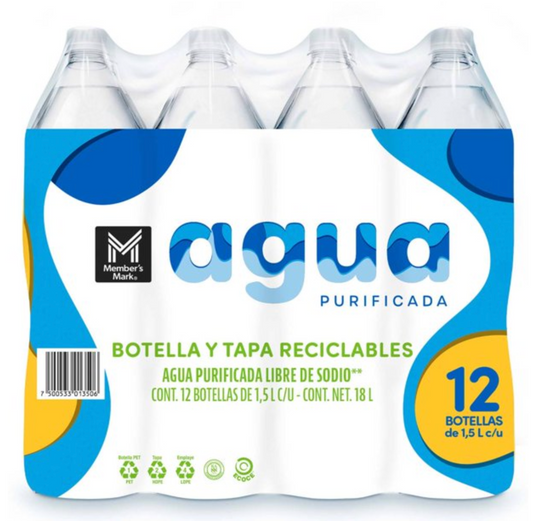 Agua Purificada Members Mark 12 pzas de 1.5 l c/u - .