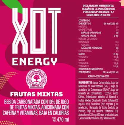 Bebida Carbonatada XOT Energy Adicionada con Cafeína 12 pzas de 470 ml -.