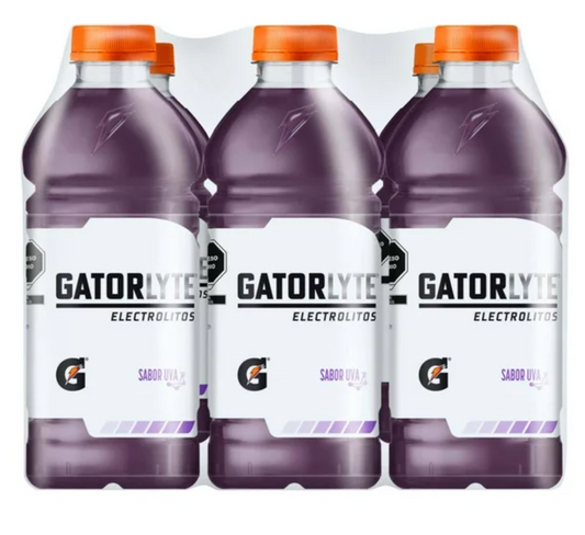 Bebida con Electrolitos Gatorlyte Sabor Uva 6 pzas de 591 ml c/u - .