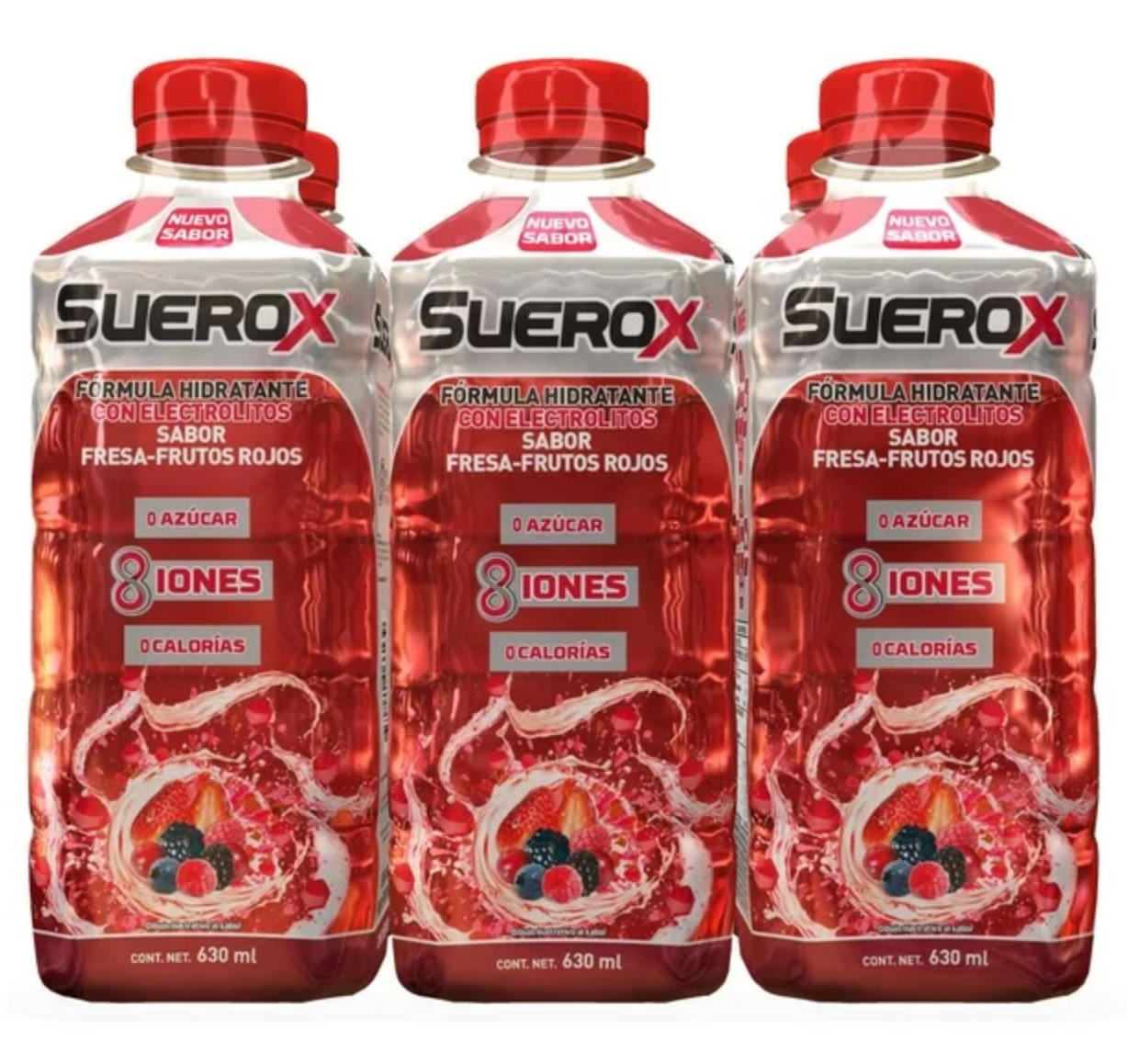Bebida Hidratante SUEROX Frutos Rojos 6 pzas de 630 ml c/u -.