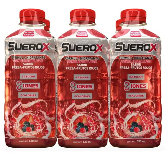 Bebida Hidratante SUEROX Frutos Rojos 6 pzas de 630 ml c/u -.