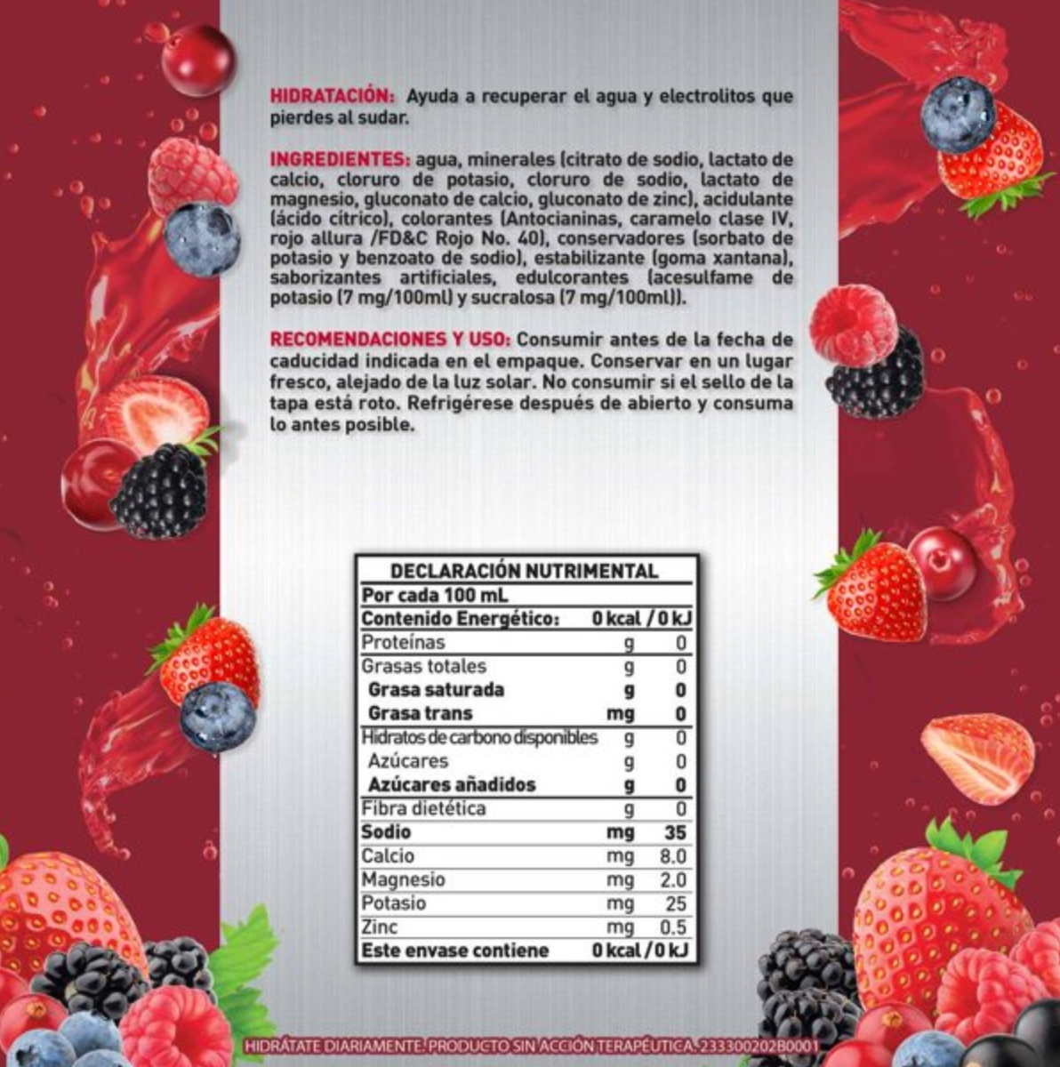 Bebida Hidratante SUEROX Frutos Rojos 6 pzas de 630 ml c/u -.