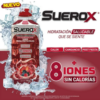 Bebida Hidratante SUEROX Frutos Rojos 6 pzas de 630 ml c/u -.