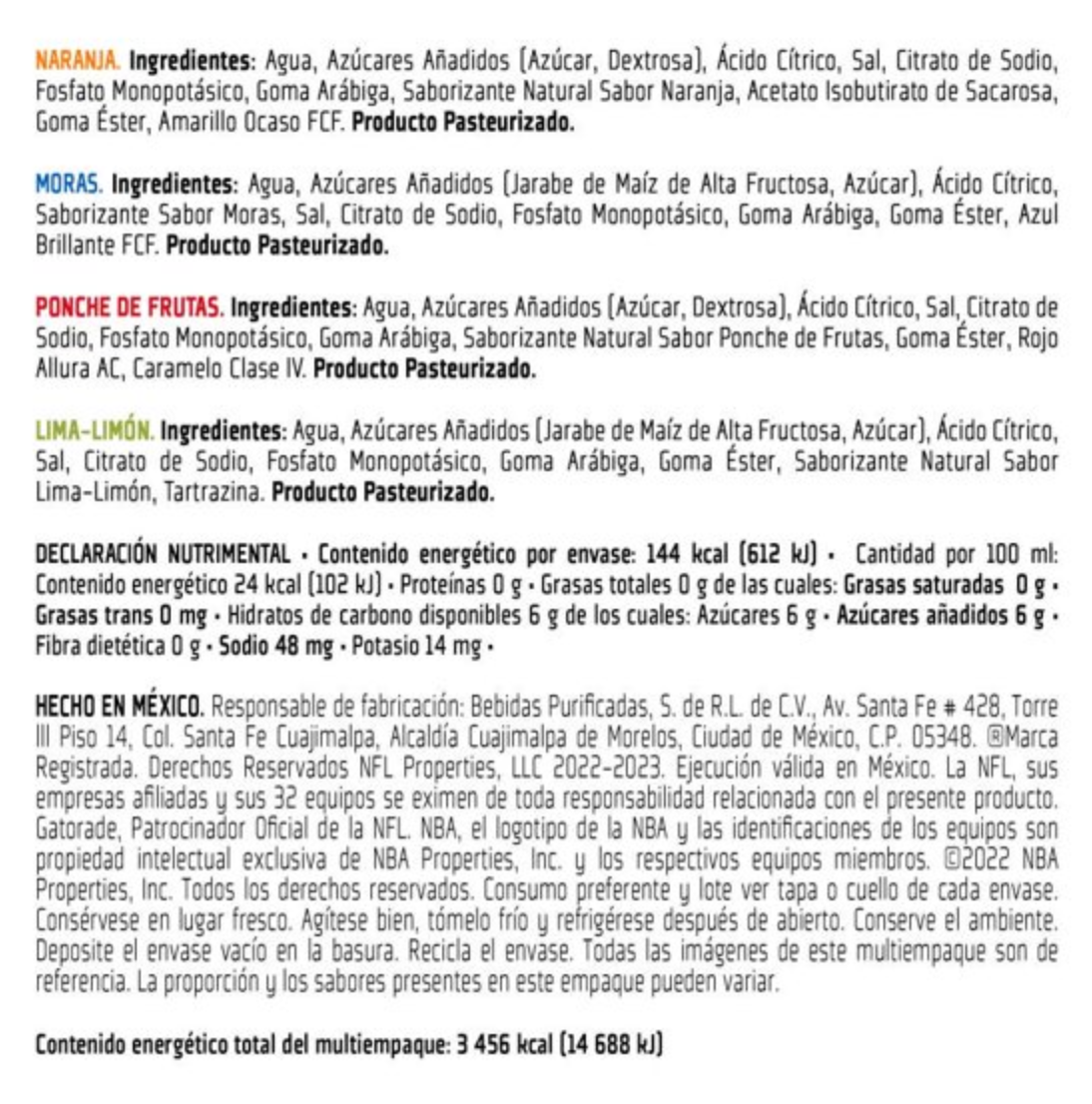 Bebida Gatorade Sabores Cítricos y Frutales 24 Pack de 600 ml - .