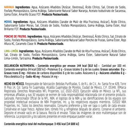 Bebida Gatorade Sabores Cítricos y Frutales 24 Pack de 600 ml - .