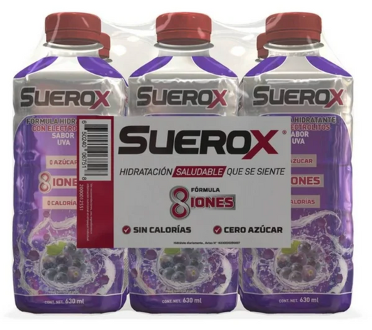 Bebida Hidratante Suerox Sabor Uva 6 pzas de 630 ml c/u -.