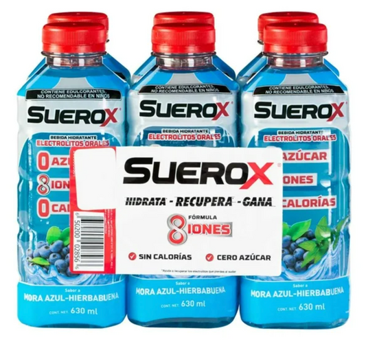 Bebida Hidratante Suerox Sabor Mora Azul 6 pzas de 630 ml c/u - .