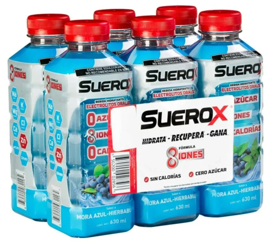 Bebida Hidratante Suerox Sabor Mora Azul 6 pzas de 630 ml c/u - .