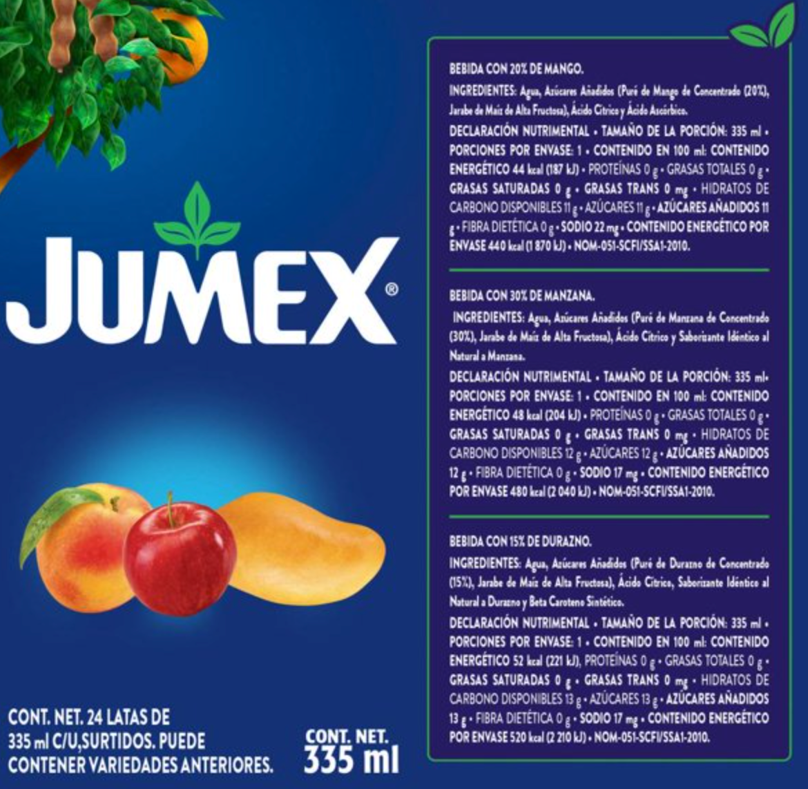 Bebida Jumex con Fruta Sabores Surtidos 24 pzas de 335 ml -.
