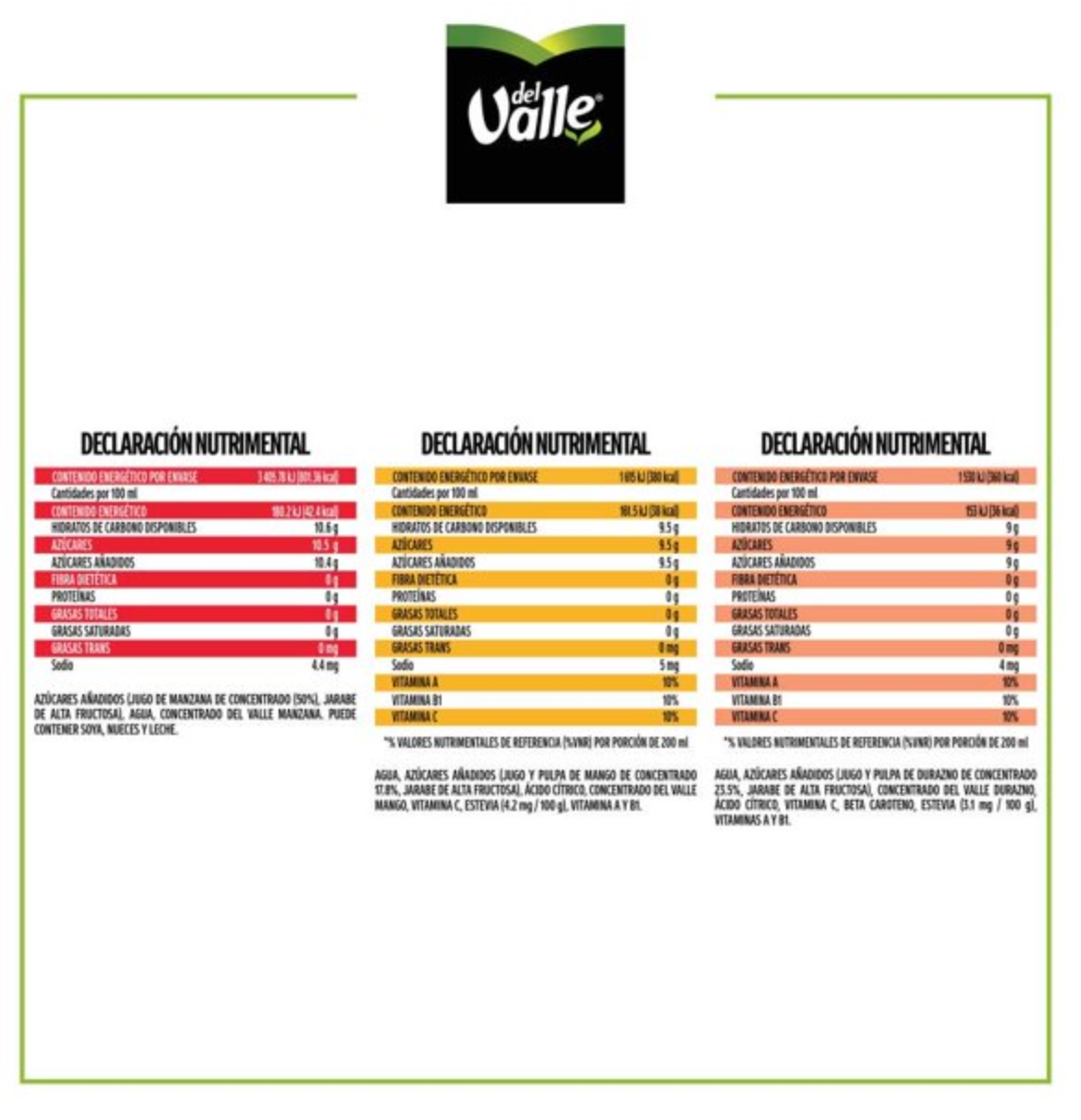 Néctares Frutales Del Valle Sabores Surtidos 6 pzas de 1 L c/u -.