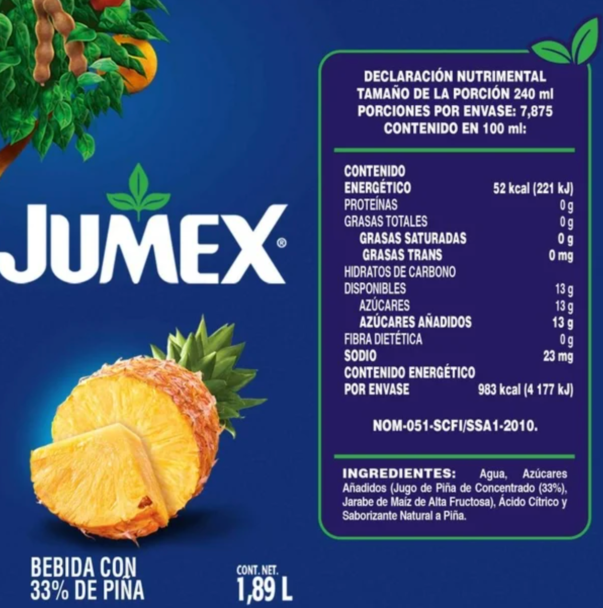 Bebida Jumex con Piña 4 pzs 1.89 l c/u - .
