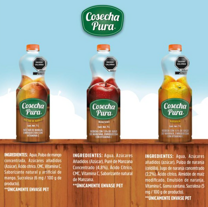 Bebidas COSECHA PURA Manzana, Naranja, Mango 6 pzas de 1 l c/u - .