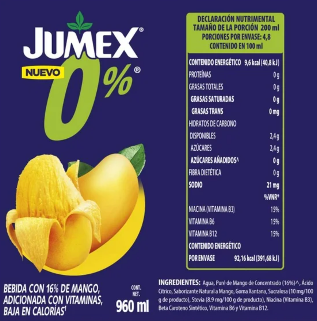 Bebida JUMEX con Mango 960 ml -.