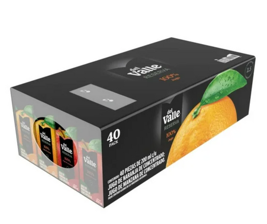 Jugo DEL VALLE Sabor Naranja y Manzana 40 pzas 200 ml c/u - .