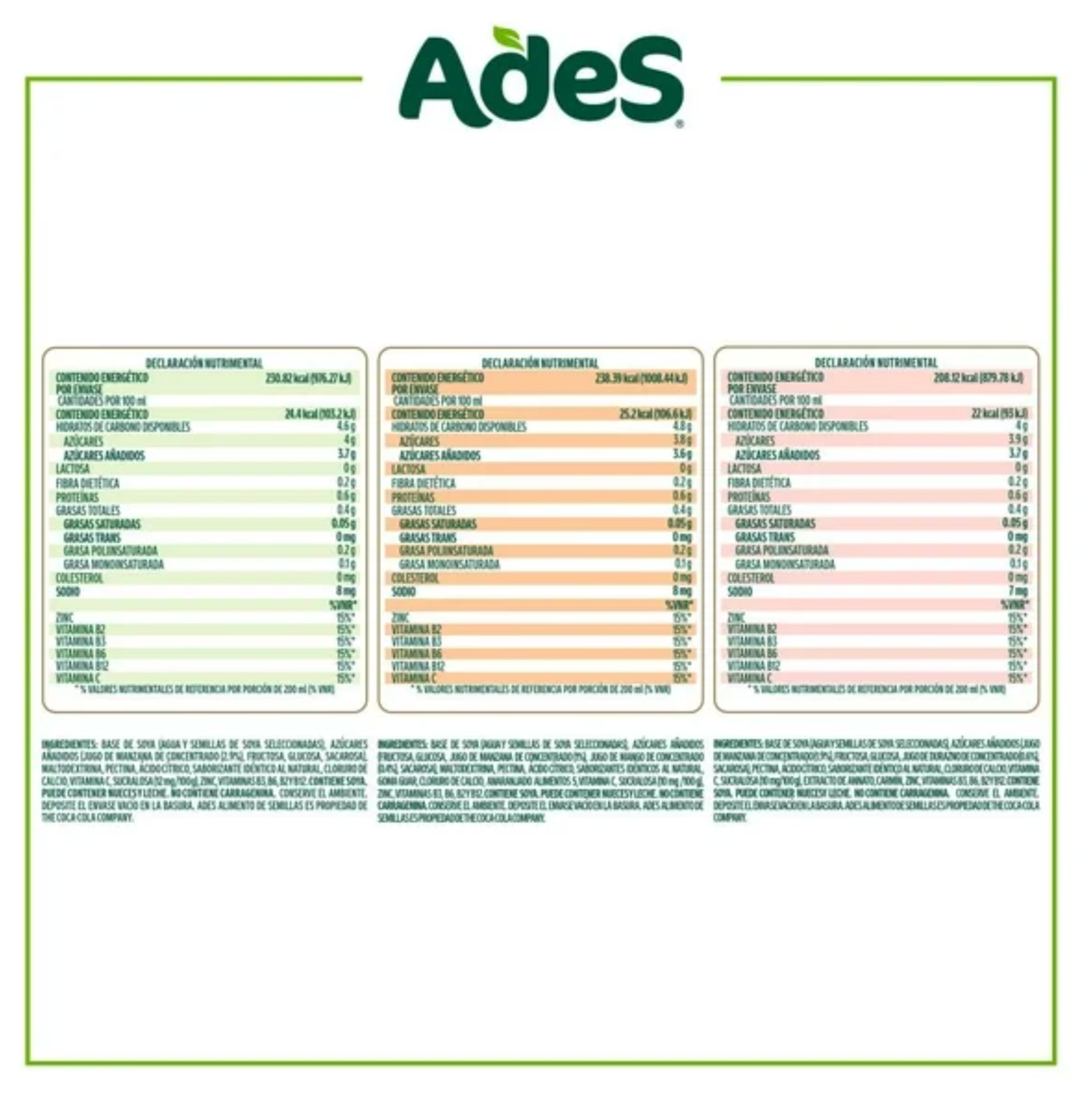 Bebida de Soya Ades 6 pzas de 946 ml -.