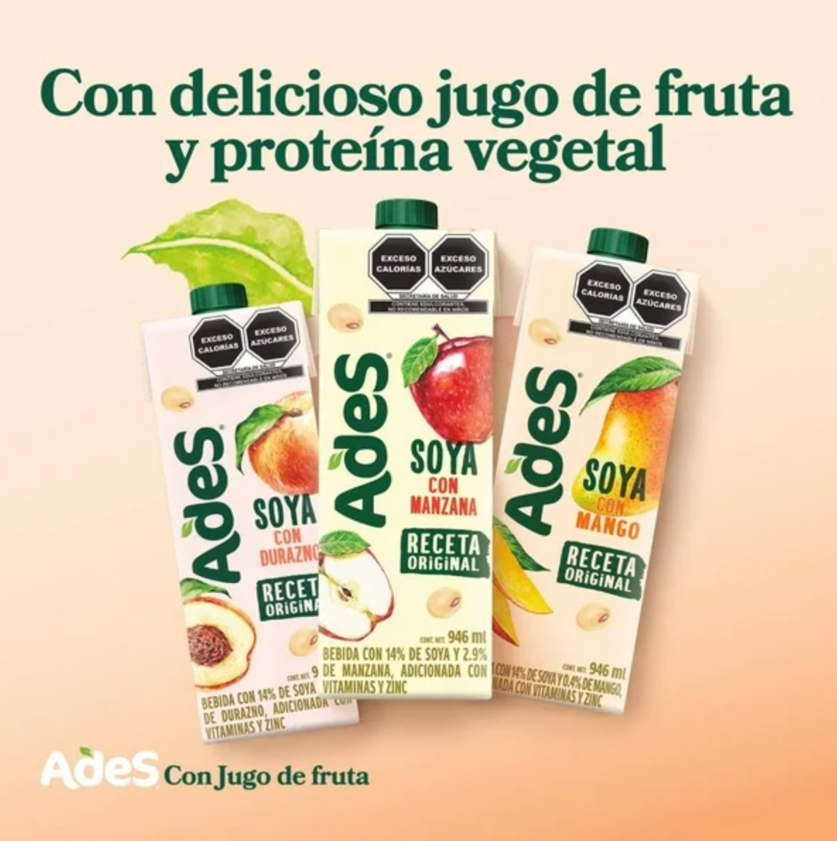 Bebida de Soya Ades 6 pzas de 946 ml -.