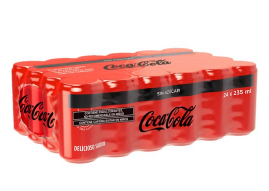 Refresco Coca-Cola Mini sin Azúcar 24 pzas de 235 ml c/u -.
