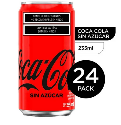 Refresco Coca-Cola Mini sin Azúcar 24 pzas de 235 ml c/u -.