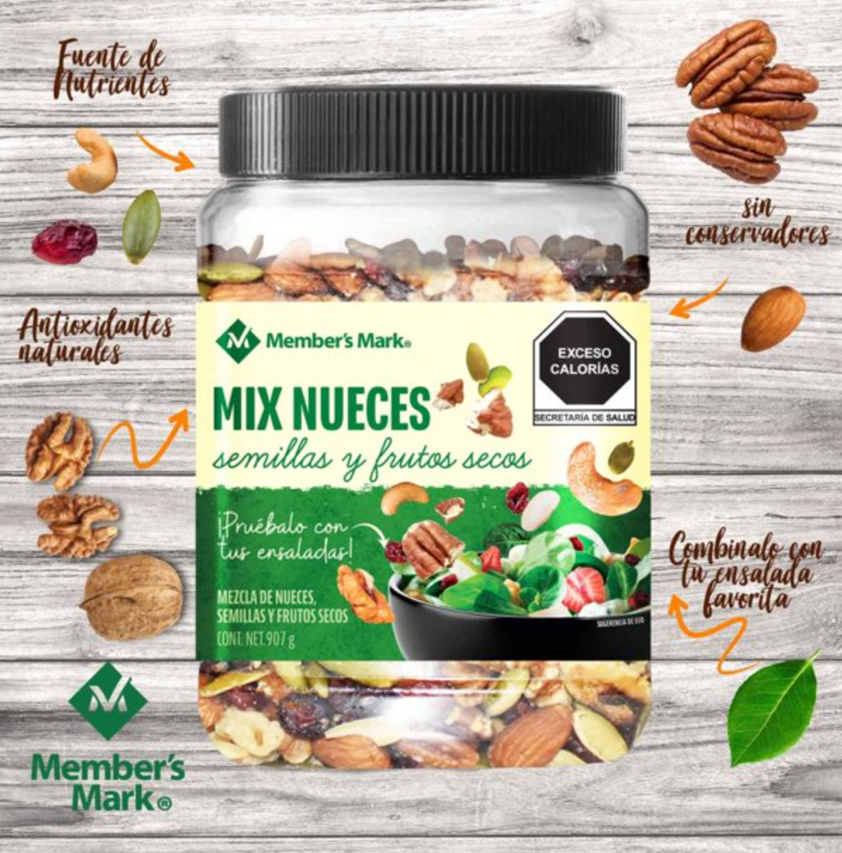 Mix de Nueces Member's Mark para Ensaladas 907 g -.
