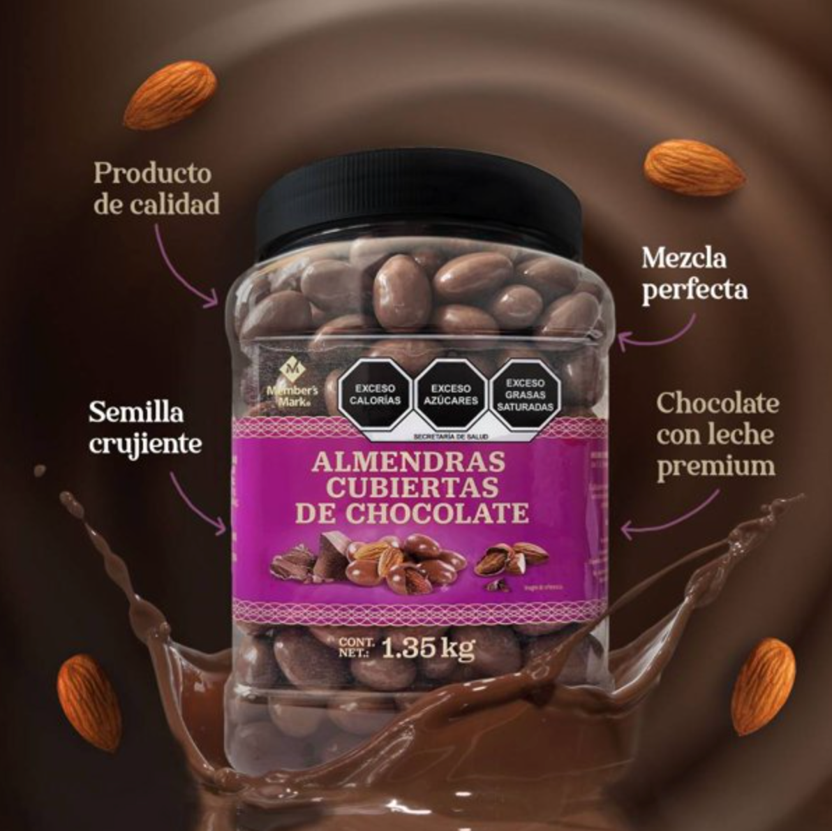 Almendras Member's Mark Cubiertas con Chocolate 1.35 kg -.