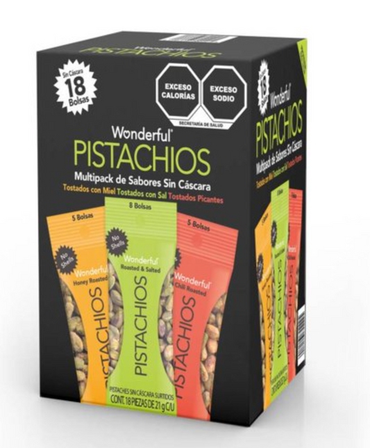 Pistachios Wonderful Variedad de Sabores 18 pzas 21 g c/u - .