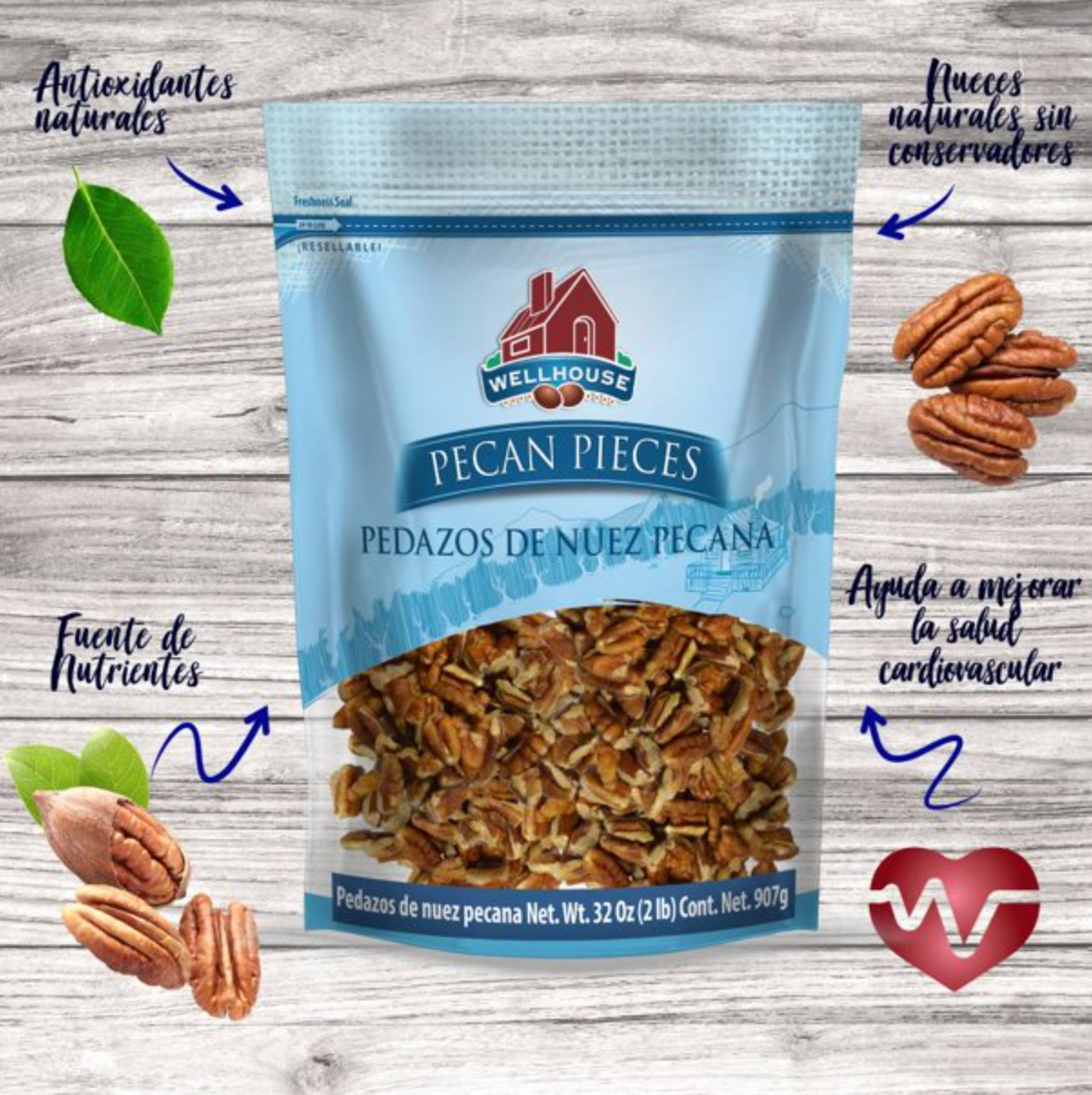 Nuez Pecana Wellness Star del Norte Pedazos Bolsa 907 g - .