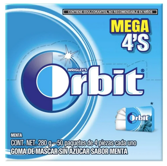 Goma de Mascar Wrigley's Orbit Mega 4's Sabor Menta 50 pzas - .