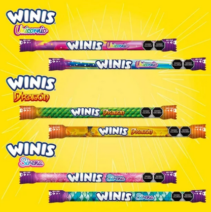 Caramelo Suave Winis Unicornio-Dragón-Sirena Maxi tubito 3 pzas de 176 g c/u - .