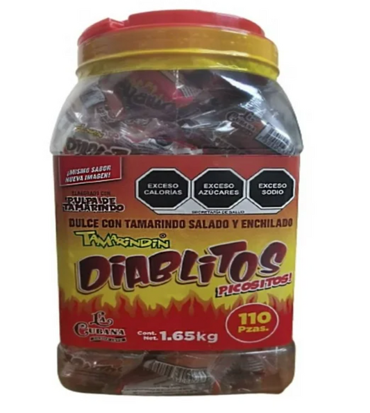 Dulce La Cubana Tamarindin Diablitos 110 pzas de 15g c/u -.