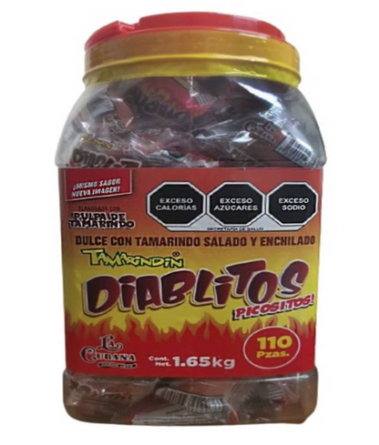 Dulce La Cubana Tamarindin Diablitos 110 pzas de 15g c/u -.