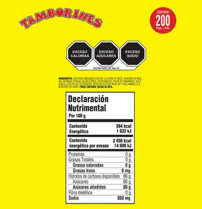 Golosina Sabor Tamarindo y Chile Tamborines 200 pz -.