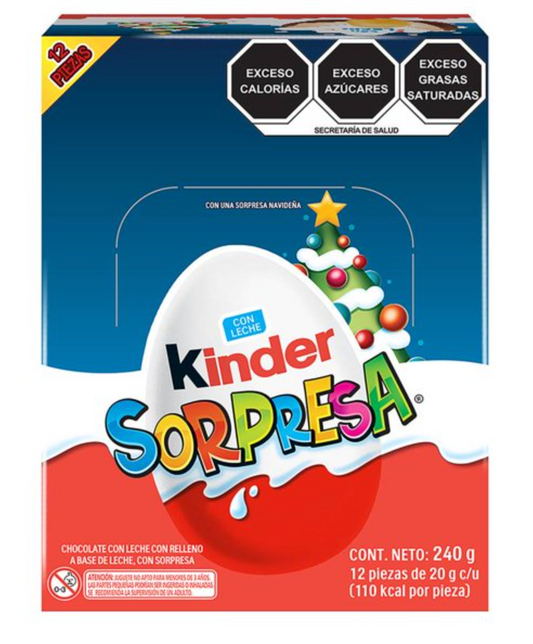 Huevito de Chocolate Kinder Sorpresa Navidad Varios Modelos 12 pzas de 20 g c/u -.