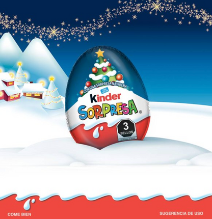 Huevito de Chocolate Kinder Sorpresa Navidad Varios Modelos 12 pzas de 20 g c/u -.