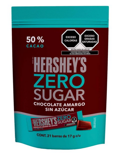 Chocolate Amargo Hershey's Zero Sugar 21 Barras de 17 g c/u - .