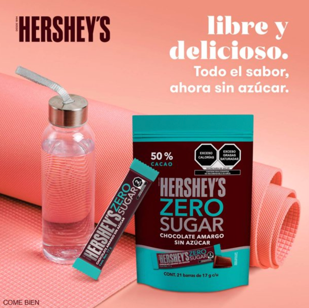 Chocolate Amargo Hershey's Zero Sugar 21 Barras de 17 g c/u - .