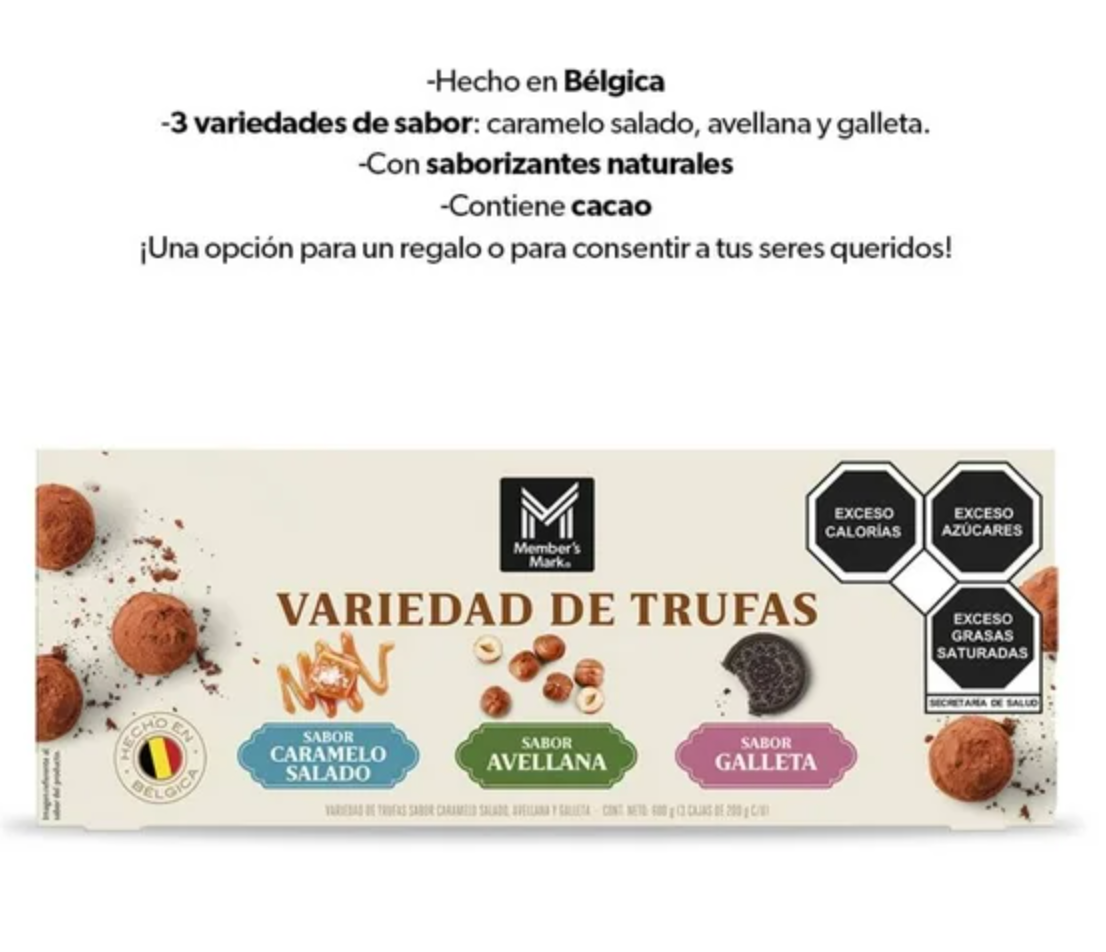 Trufas Belga Member's Mark Varios Sabores 3 pzas de 200 g c/u -.