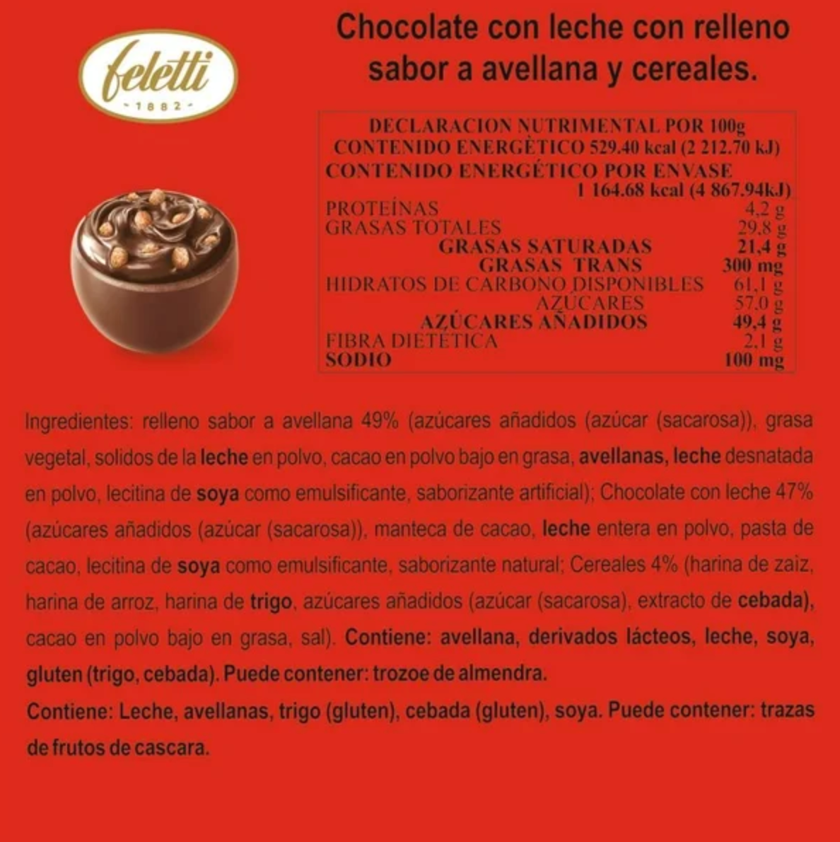 Chocolates Sorini Sabor Avellana y Cereales 1 pza 280 g -.