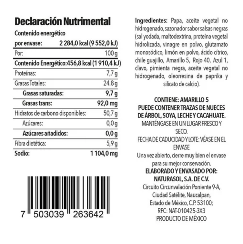Papas Fritas Naturasol Artesanal Sabor Salsas Negras 500 g - .