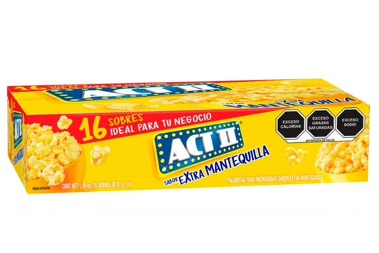 Palomitas para Microondas Act II Extra Mantequilla 16 pzas 87 g c/u - .